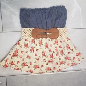 Floral Belted Strapless Top